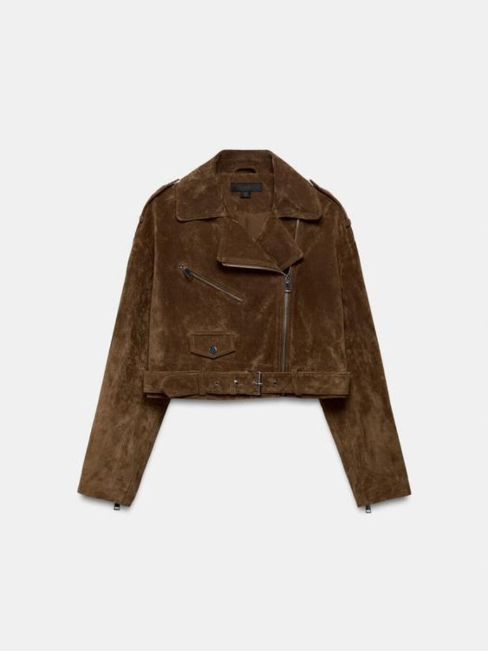 Zara 100% SUEDE LEATHER SHORT JACKET WITH BELT